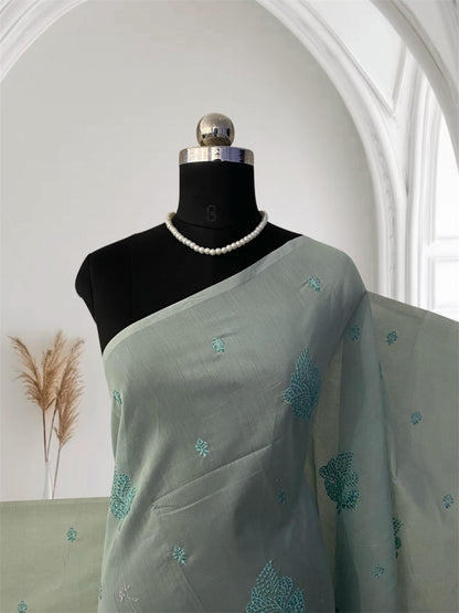 Marie Vintage Sky Blue Floral Motif Saree