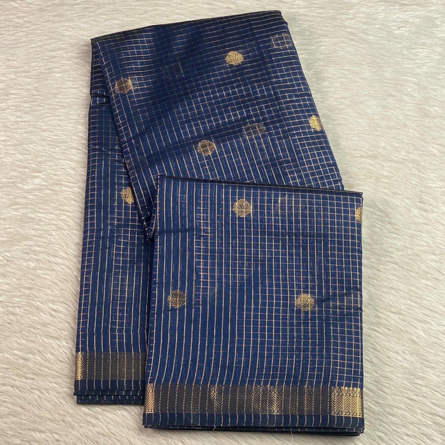 Chandana Blue Checks with Butta Chanderi Silk Sare