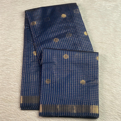Chandana Blue Checks with Butta Chanderi Silk Sare