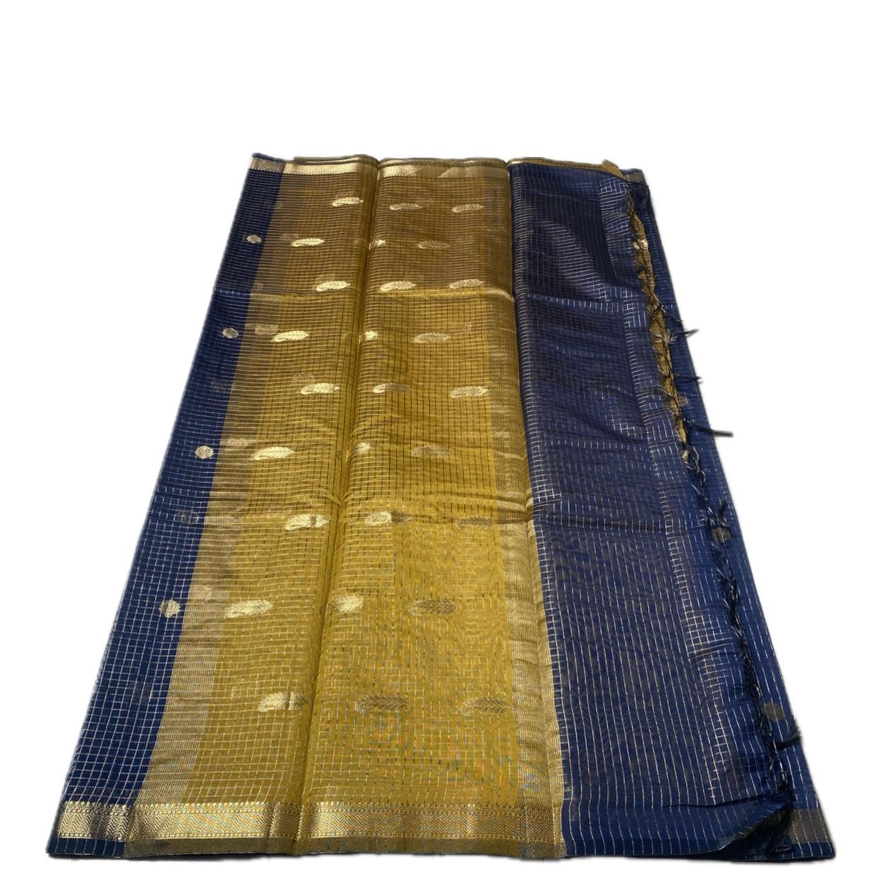 Chandana Blue Checks with Butta Chanderi Silk Sare