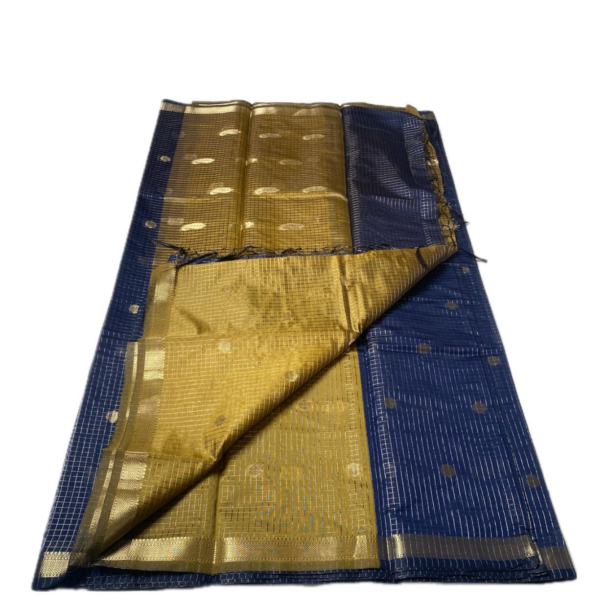 Chandana Blue Checks with Butta Chanderi Silk Sare