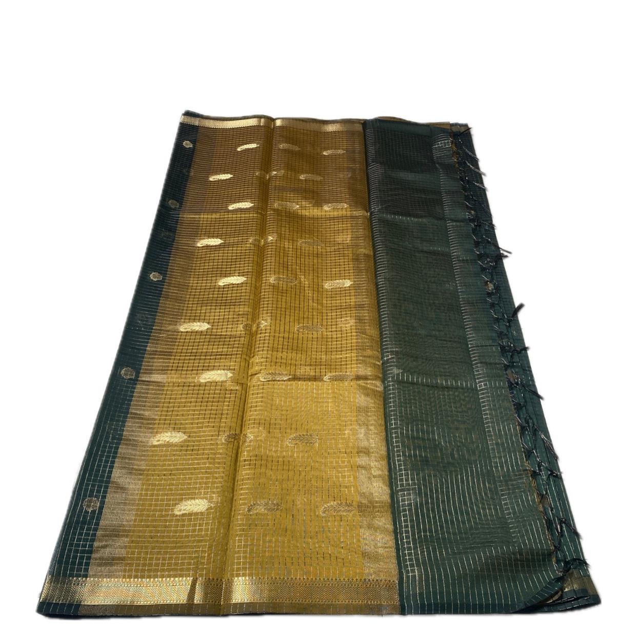 Chandana Green Checks with Butta Chanderi Silk Saree