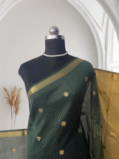 Chandana Green Checks with Butta Chanderi Silk Saree