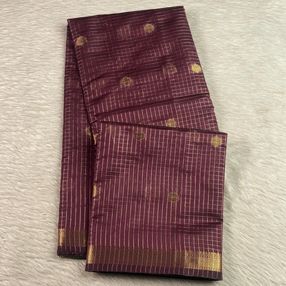 Chandana Maroon Checks with Butta Chanderi Silk Saree