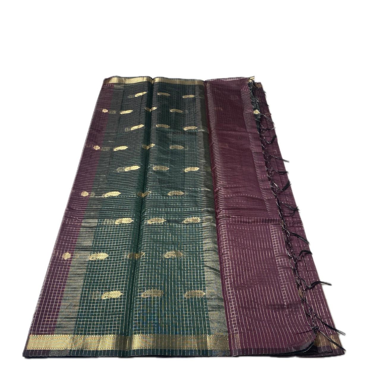 Chandana Maroon Checks with Butta Chanderi Silk Saree