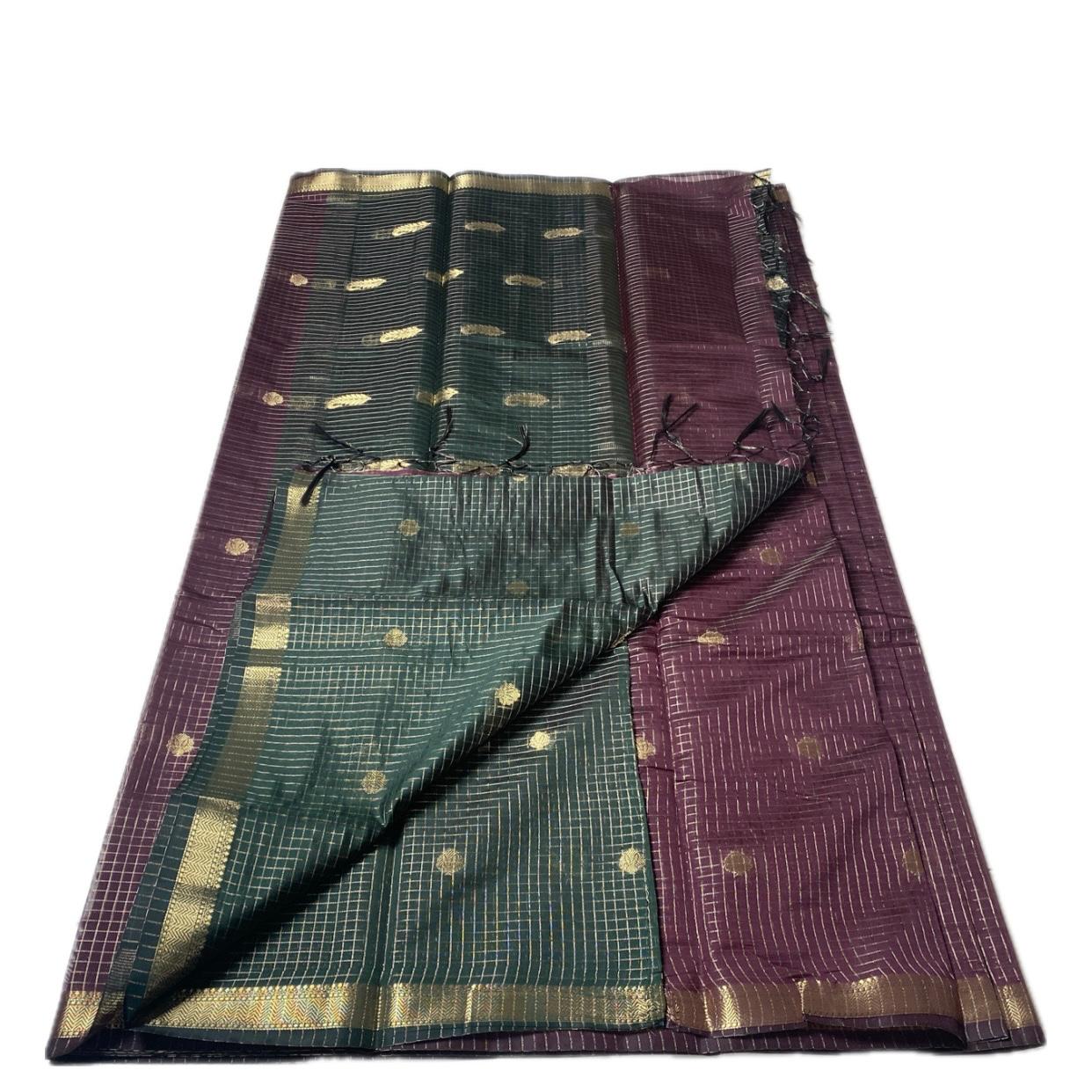 Chandana Maroon Checks with Butta Chanderi Silk Saree