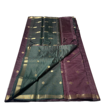 Chandana Maroon Checks with Butta Chanderi Silk Saree