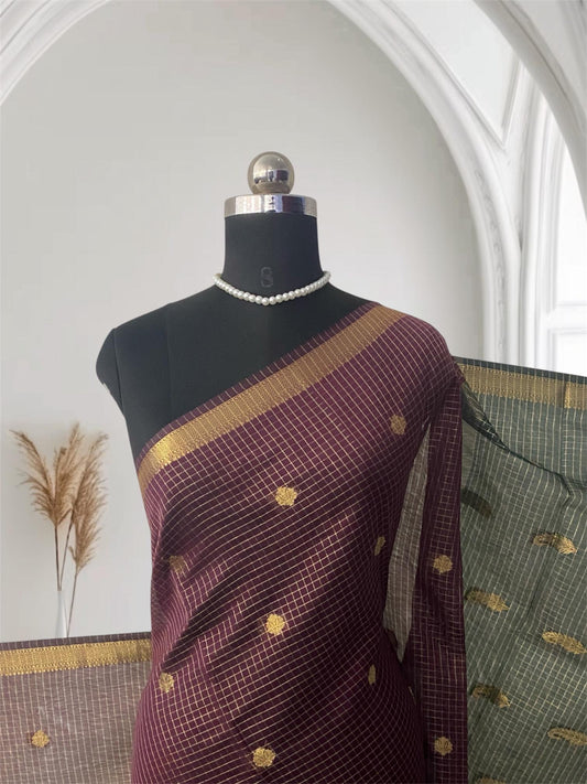 Chandana Maroon Checks with Butta Chanderi Silk Saree