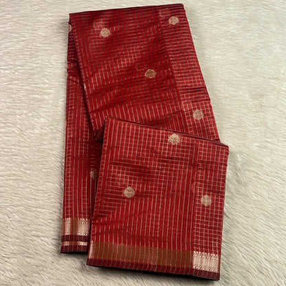 Chandana Red Checks with Butta Chanderi Silk Saree