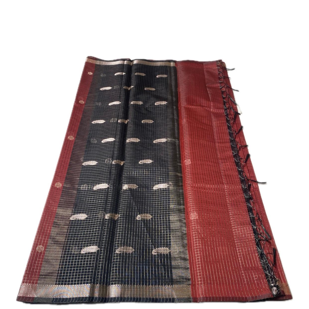 Chandana Red Checks with Butta Chanderi Silk Saree