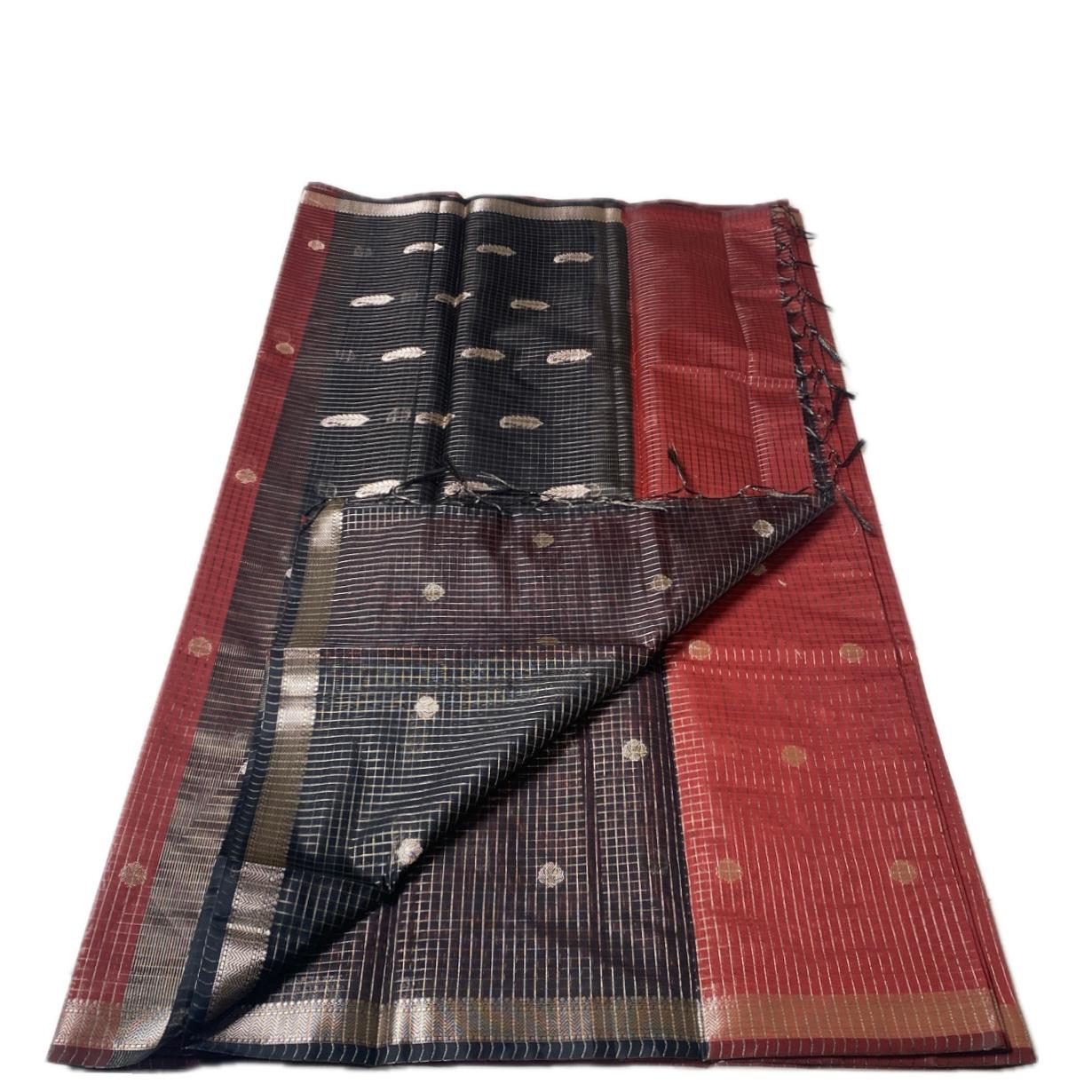 Chandana Red Checks with Butta Chanderi Silk Saree