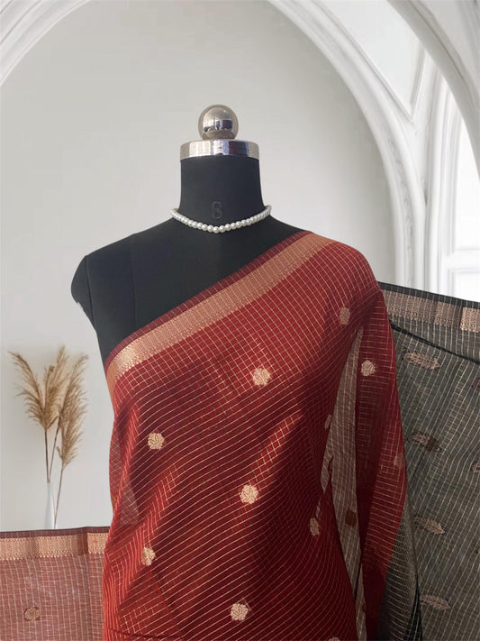 Chandana Red Checks with Butta Chanderi Silk Saree