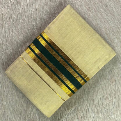 Alaka Temple Green Kasavu Set Mundu