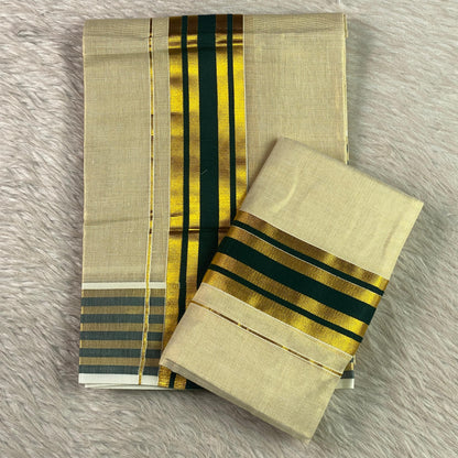 Alaka Temple Green Kasavu Set Mundu