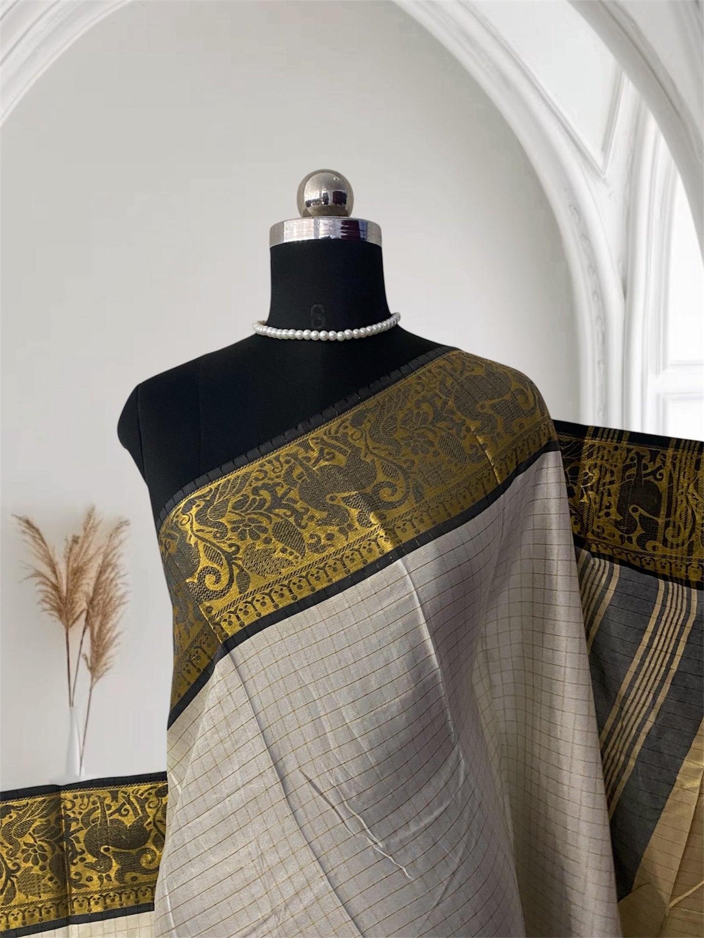 Ahalya Checks Saree with Black Border