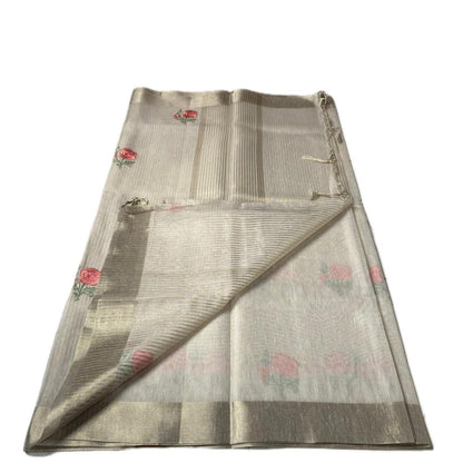 Megha Orange Floral Tissue Linen Saree