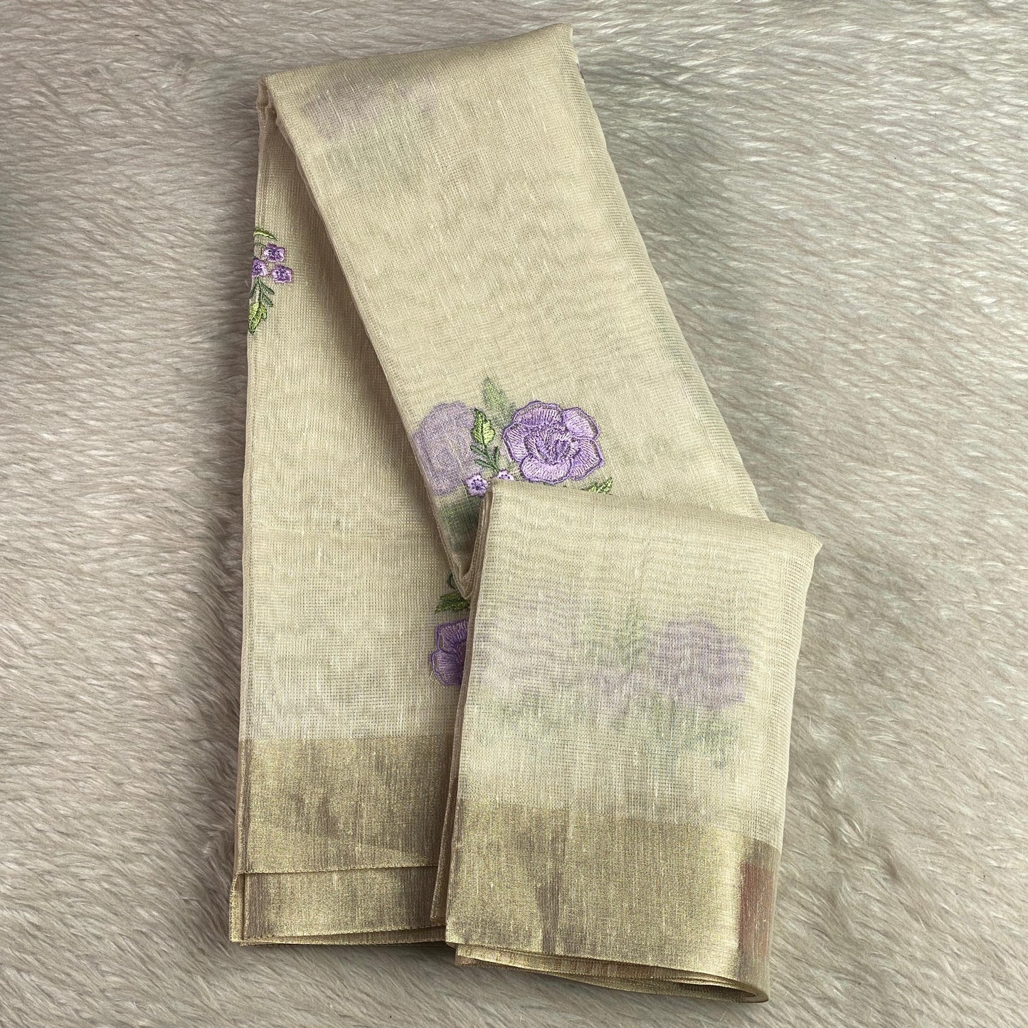 Megha Violet Floral Tissue Linen Saree