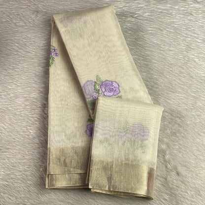 Megha Violet Floral Tissue Linen Saree
