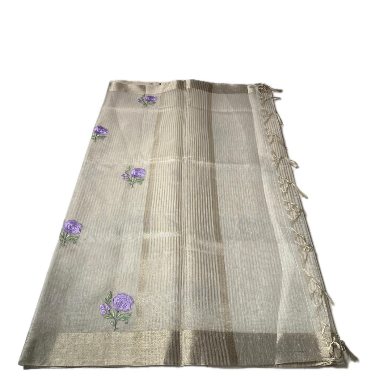 Megha Violet Floral Tissue Linen Saree