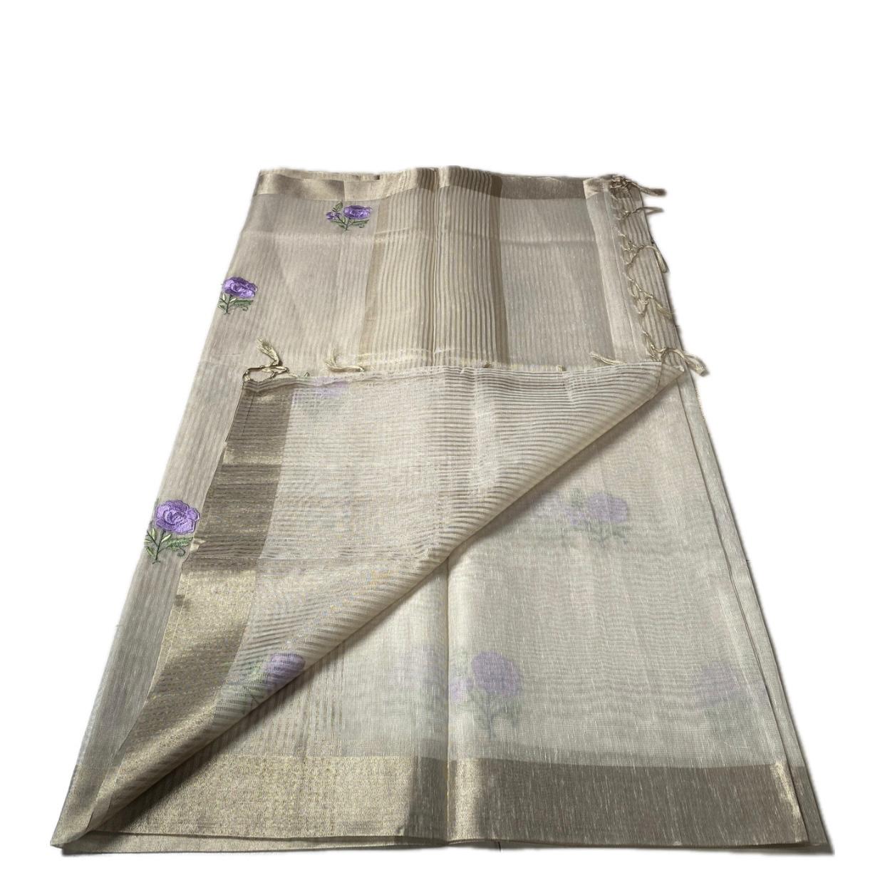 Megha Violet Floral Tissue Linen Saree