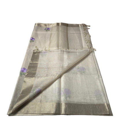 Megha Violet Floral Tissue Linen Saree