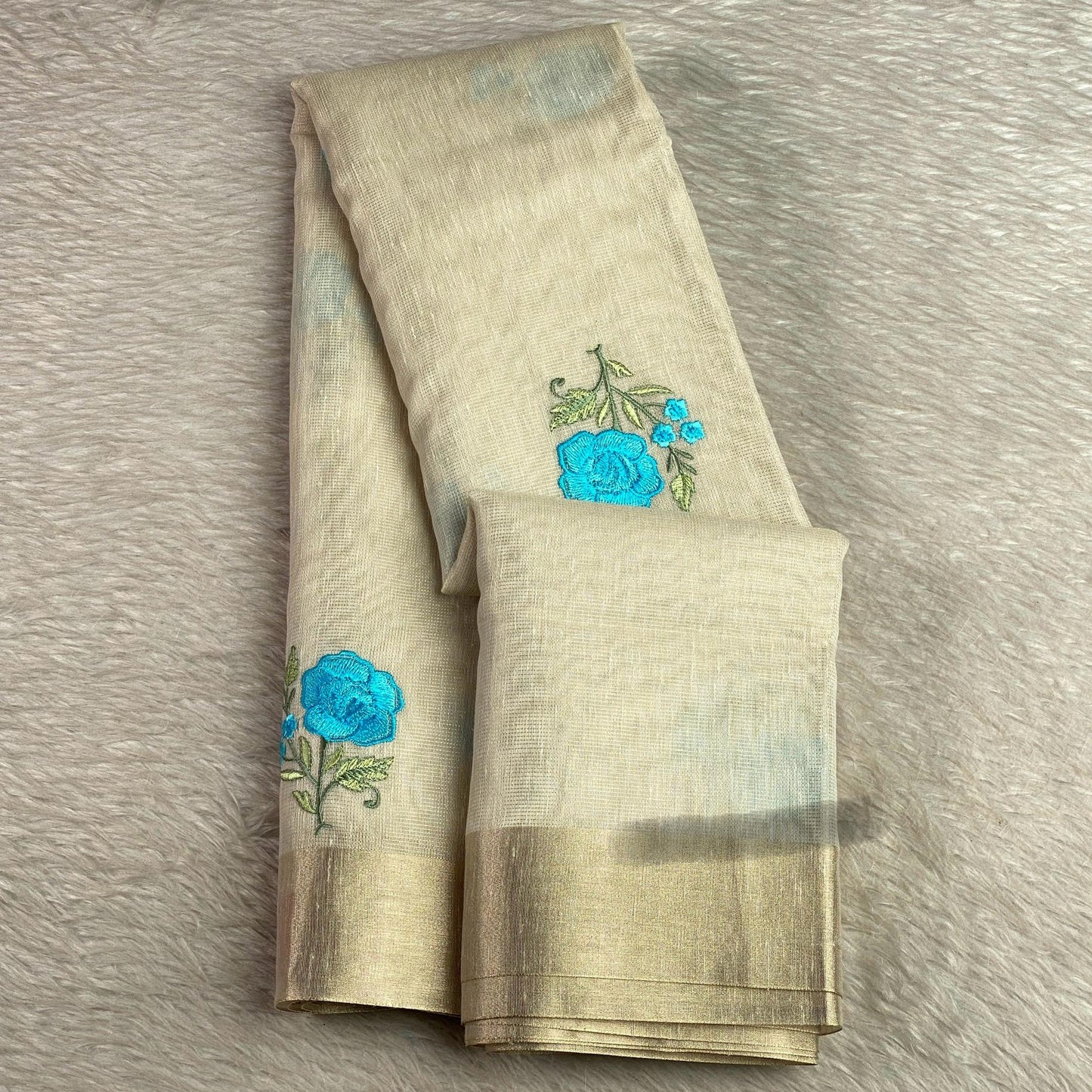 Megha blue Floral Tissue Linen Saree
