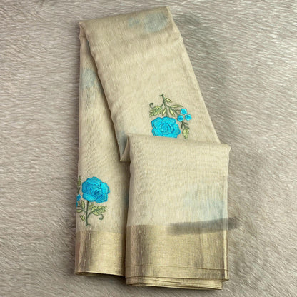Megha blue Floral Tissue Linen Saree
