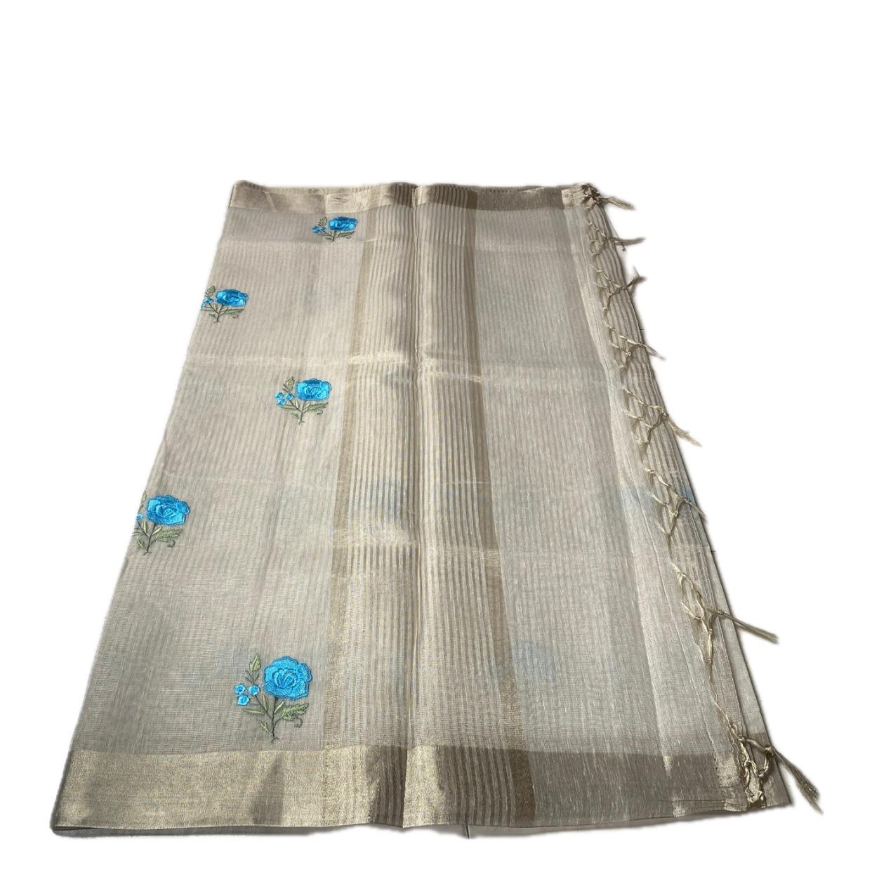 Megha blue Floral Tissue Linen Saree