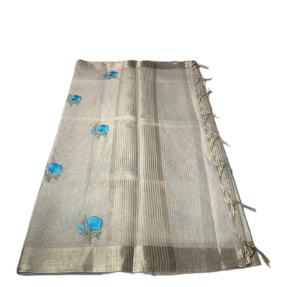 Megha blue Floral Tissue Linen Saree