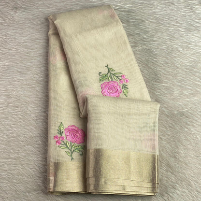 Megha blue Floral Tissue Linen Saree