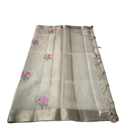 Megha blue Floral Tissue Linen Saree