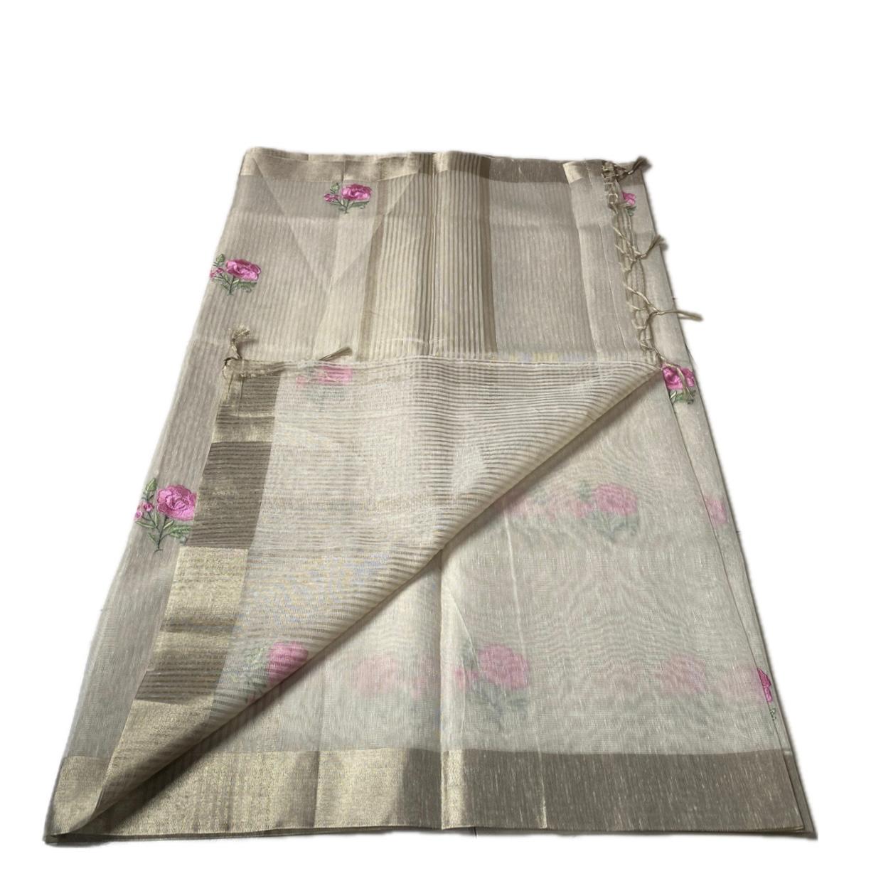 Megha blue Floral Tissue Linen Saree