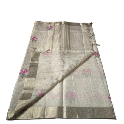 Megha blue Floral Tissue Linen Saree