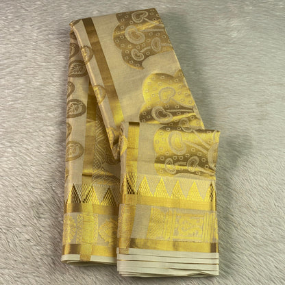 Golden Peacock Design Swarna Kasavu Set Saree