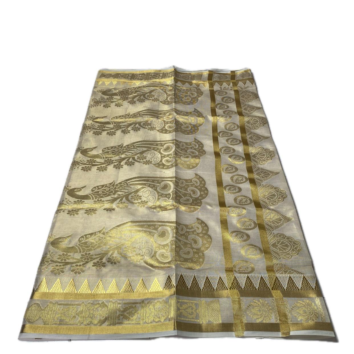 Golden Peacock Design Swarna Kasavu Set Saree