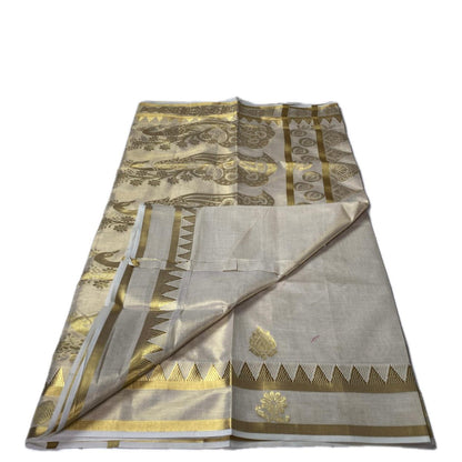 Golden Peacock Design Swarna Kasavu Set Saree