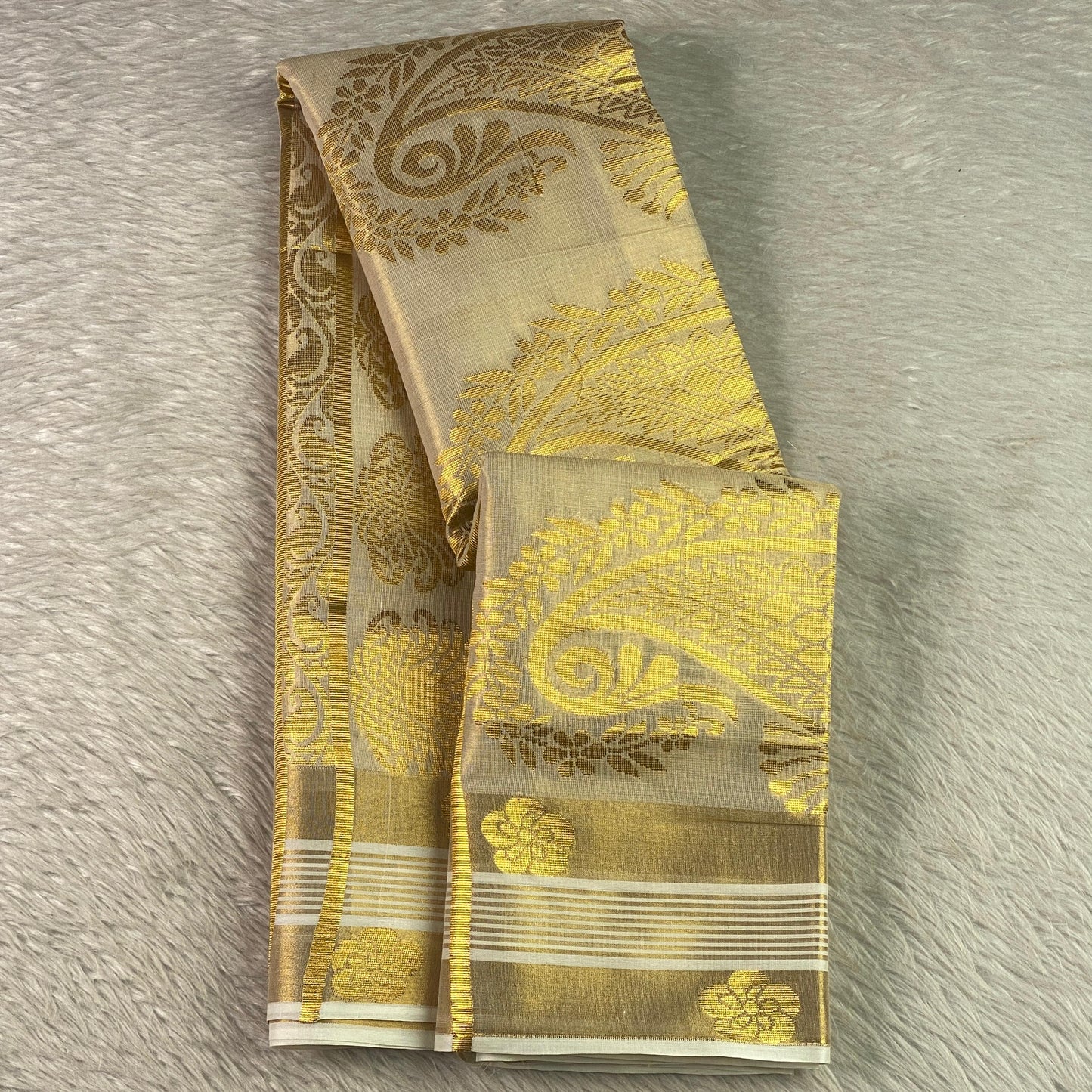 Rich Golden Brocade Kerala Saree