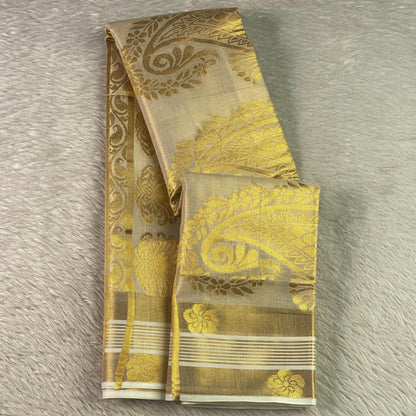 Rich Golden Brocade Kerala Saree