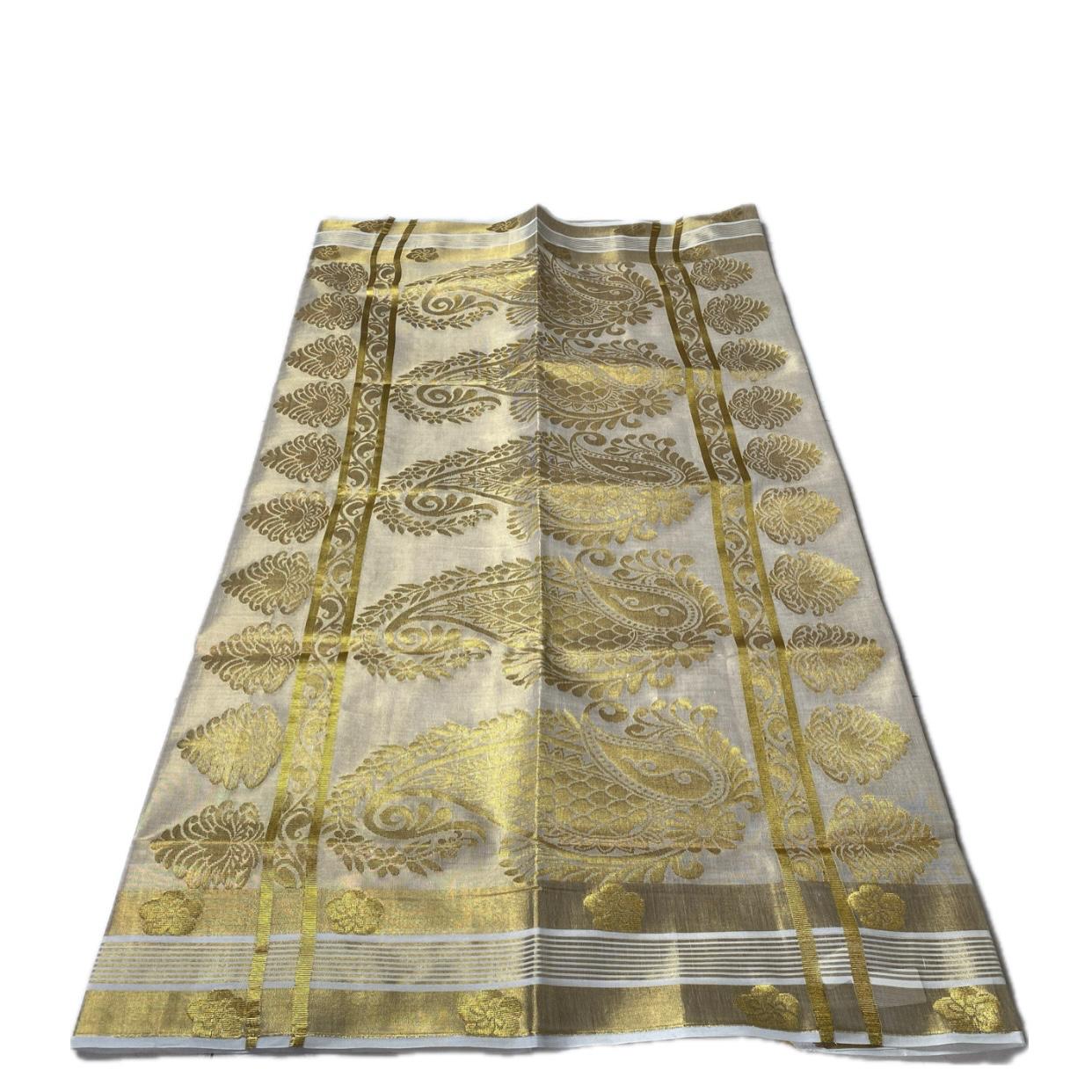 Rich Golden Brocade Kerala Saree
