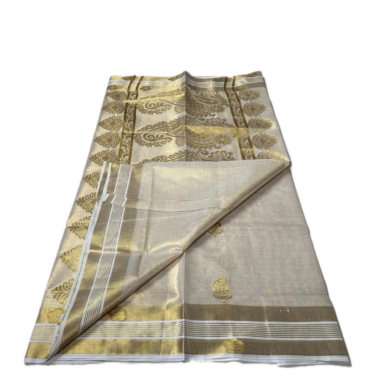 Rich Golden Brocade Kerala Saree