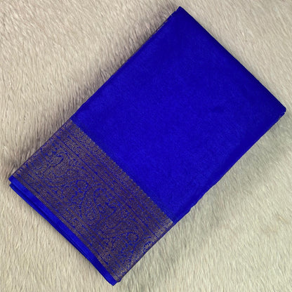 Devasena Banarasi Silk Saree – Blue with Golden Border