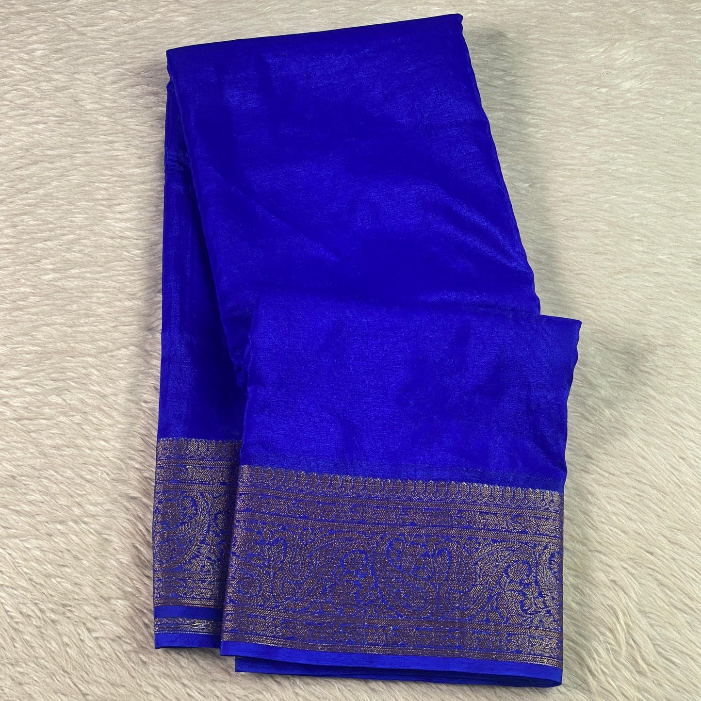 Devasena Banarasi Silk Saree – Blue with Golden Border