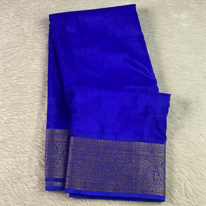 Devasena Banarasi Silk Saree – Blue with Golden Border