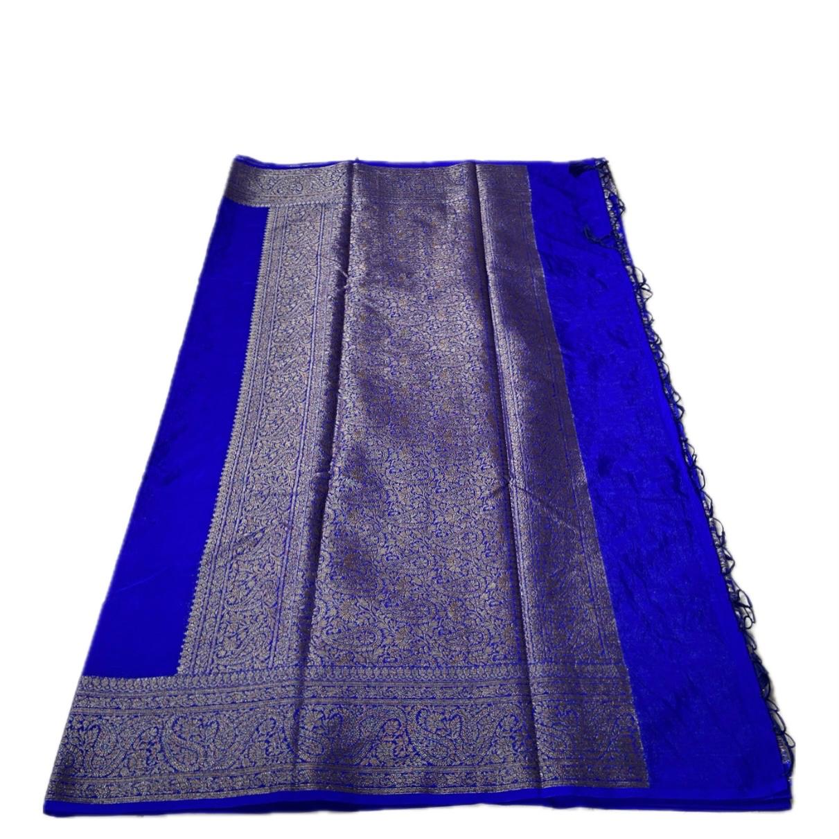 Devasena Banarasi Silk Saree – Blue with Golden Border