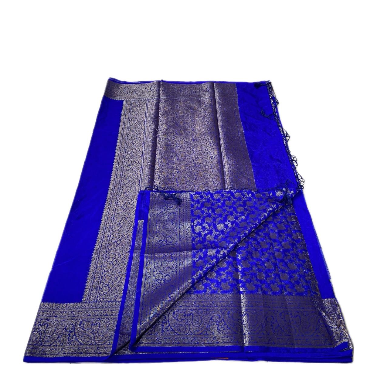 Devasena Banarasi Silk Saree – Blue with Golden Border