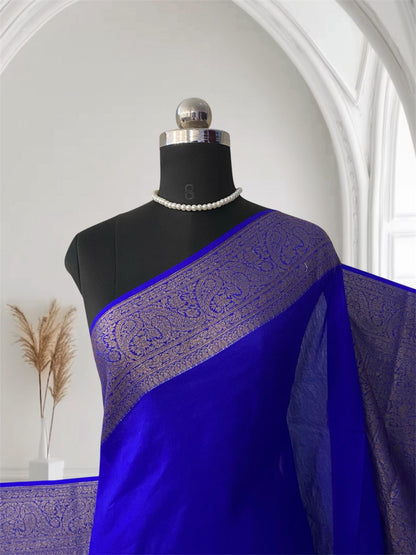 Devasena Banarasi Silk Saree – Blue with Golden Border