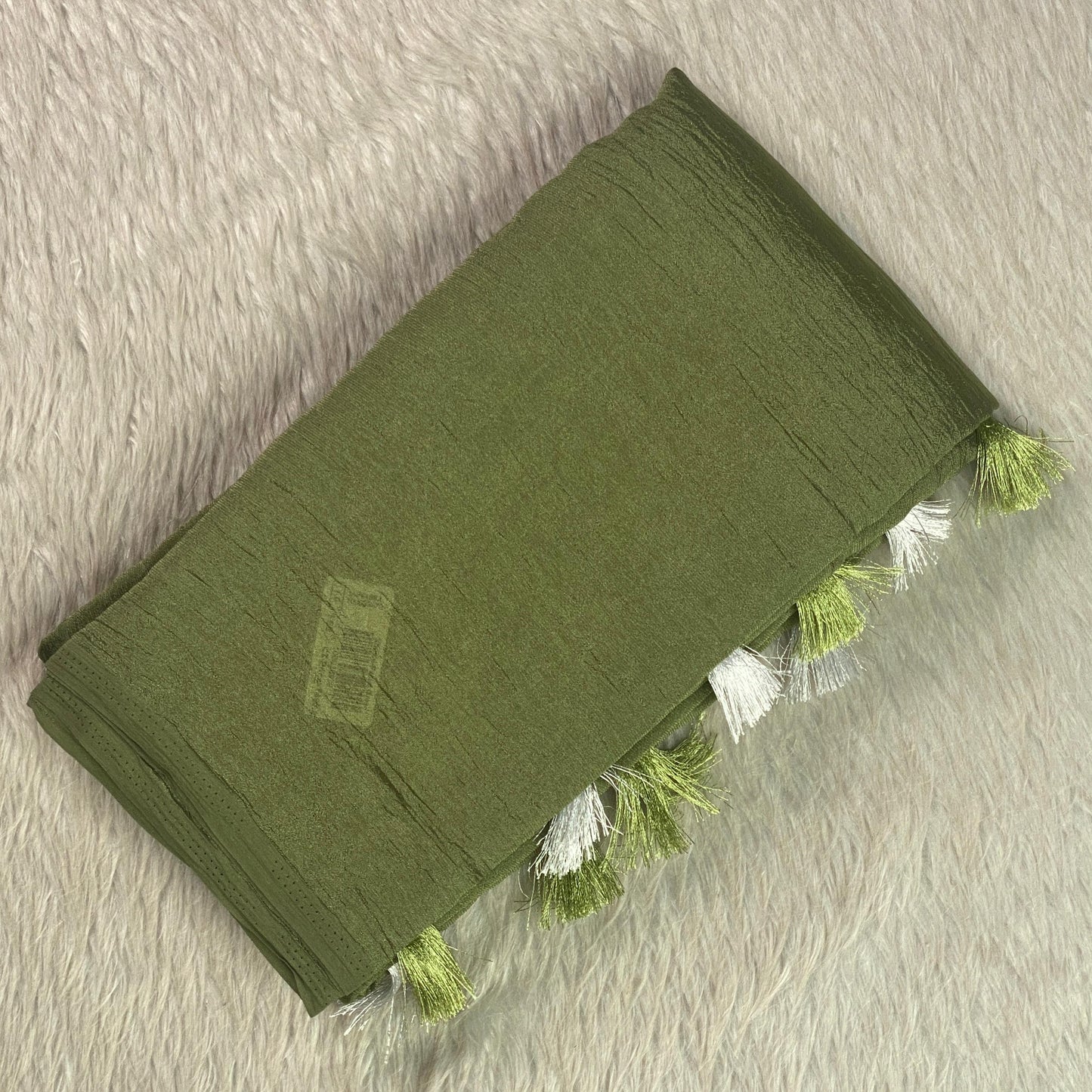 Sheela Crushed Chiffon Pastel Saree Green (Dress Code)