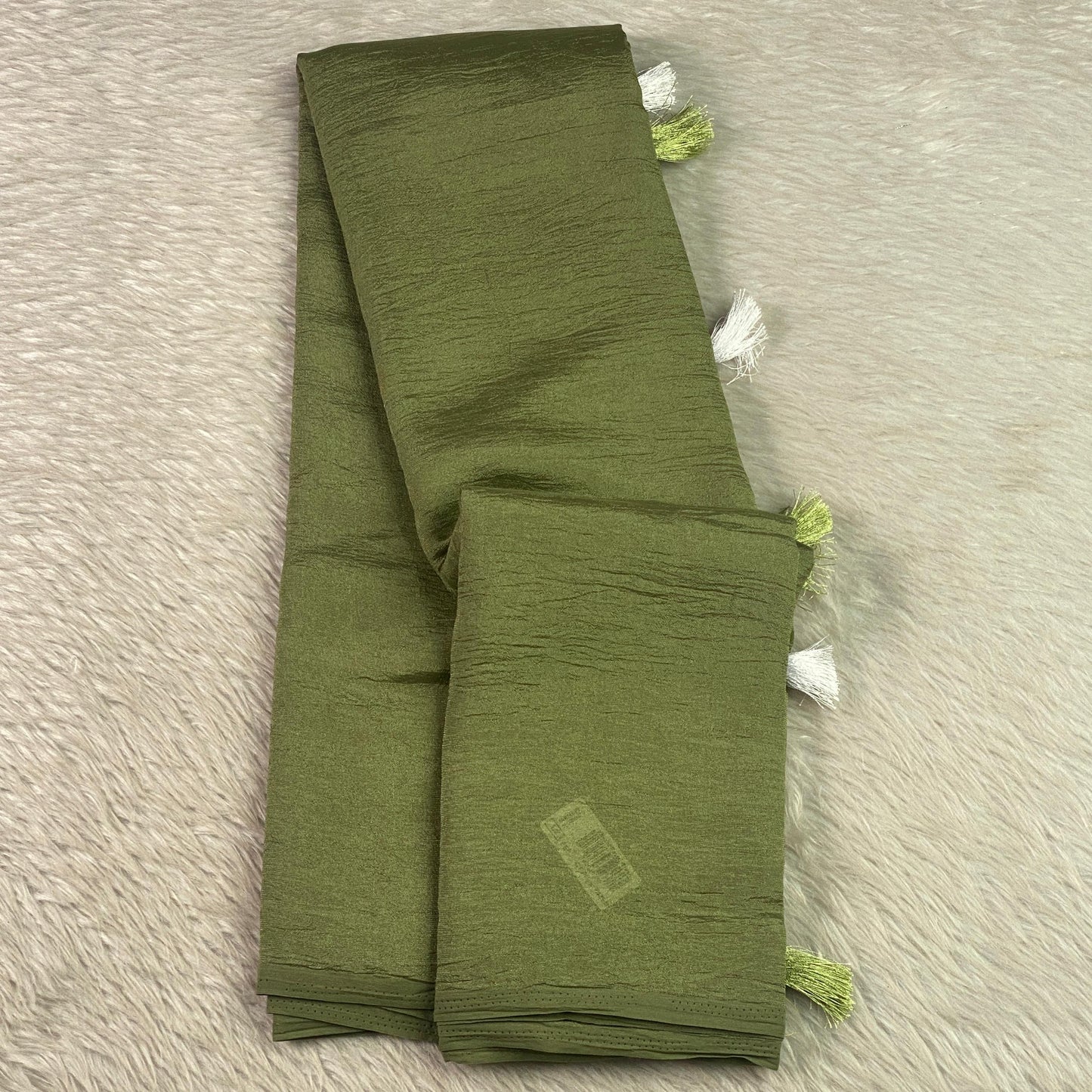 Sheela Crushed Chiffon Pastel Saree Green (Dress Code)