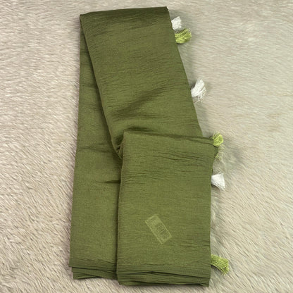 Sheela Crushed Chiffon Pastel Saree Green (Dress Code)