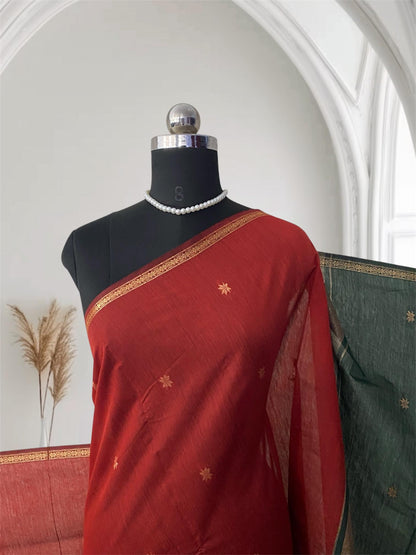 Maheshwari Cotton Red with Green Border